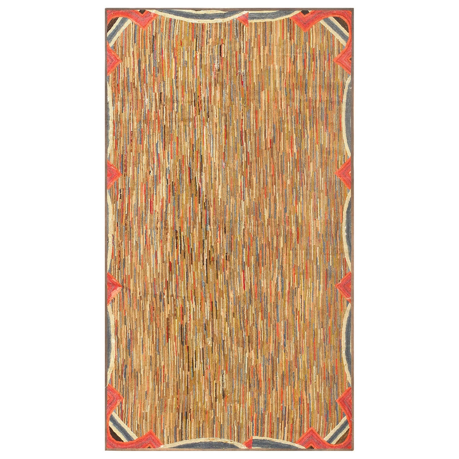 Kleine Größe American Antique Hooked Area Rug 4'2" x 7'2"