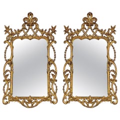 Mid-Century Italian Carved Giltwood Mirrors With French Styling -Pair