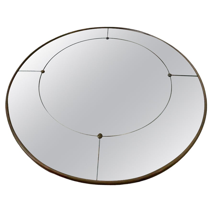 Art Deco style Rounded Brass Frame Vintage effect Mirror with studs and Panels