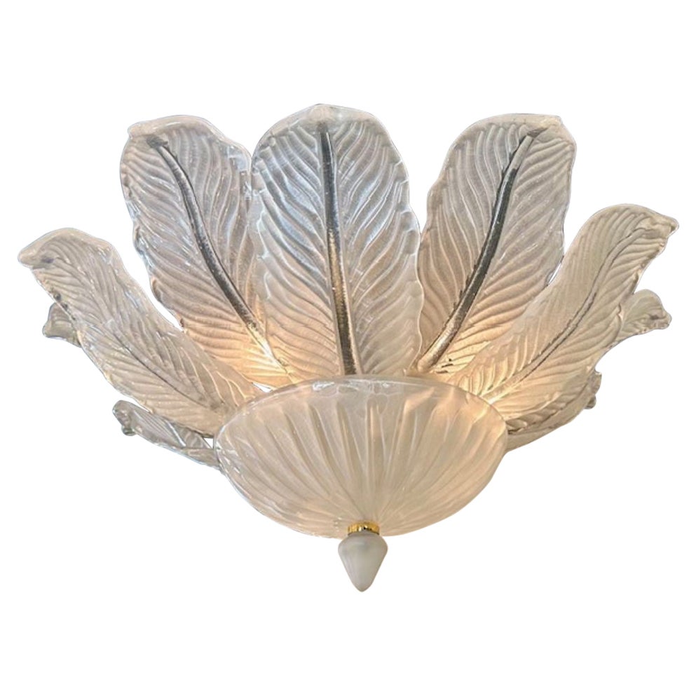 Small Scale Frosted Murano Glass Flush Mount Chandelier For Sale