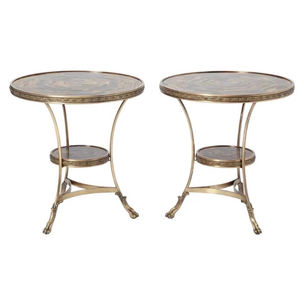 Wonderful Pair Tiger-Eye Semi-Precious Stone Ormolu Bronze Round Gueridon Tables For Sale