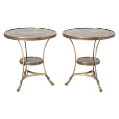 Wonderful Pair Tiger-Eye Semi-Precious Stone Ormolu Bronze Round Gueridon Tables