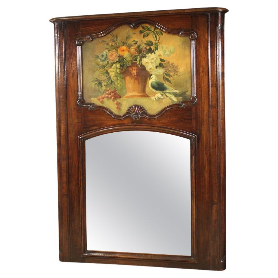  20th Century Painted Beech and Walnut Wood Italian Mantelpiece Mirror, 1950s For Sale