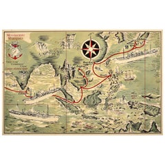 Affiche publicitaire vintage d'origine Messageries Maritimes Far East Map H Baille