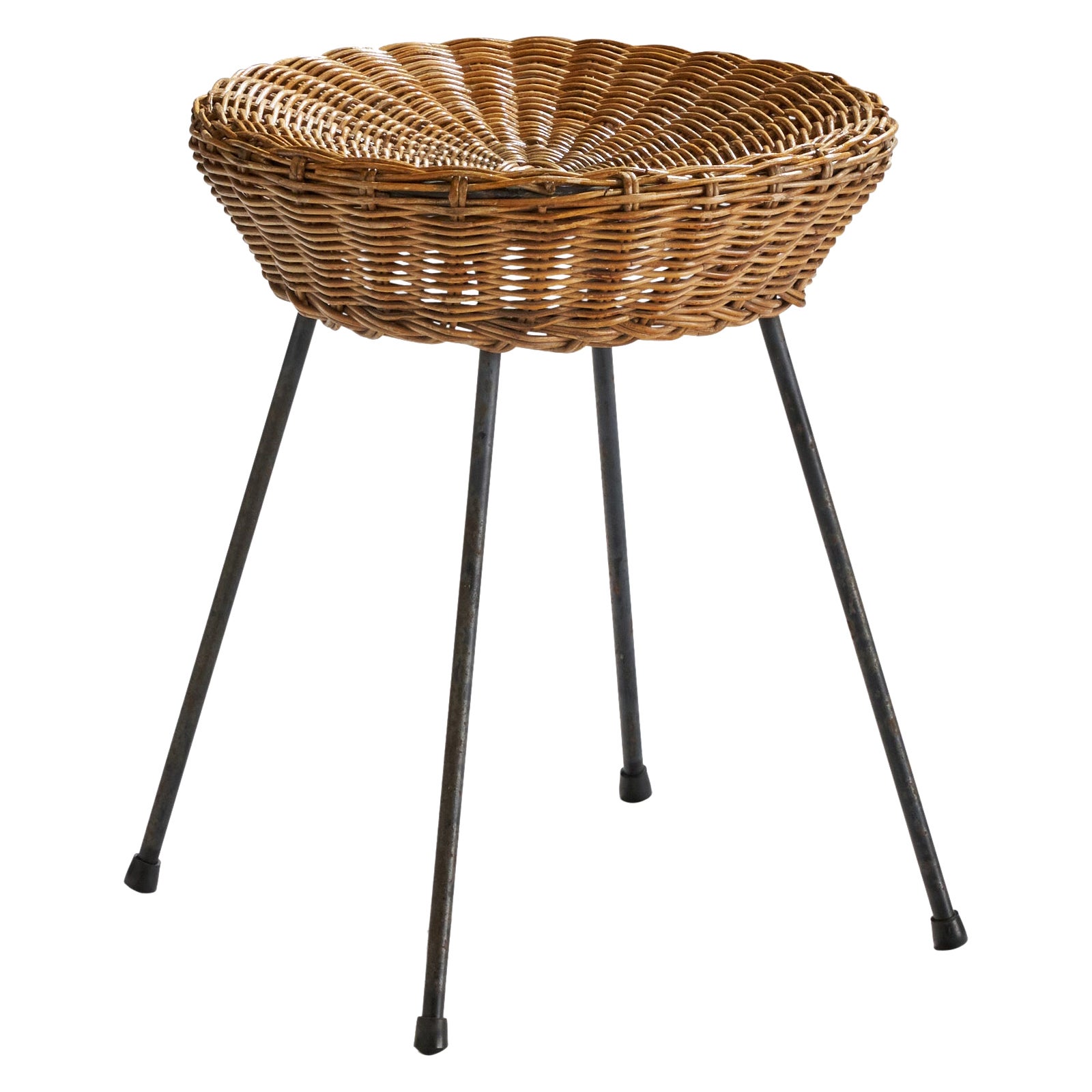 Italian Designer, Stool, Metal, Rattan, Italy, 1950s For Sale