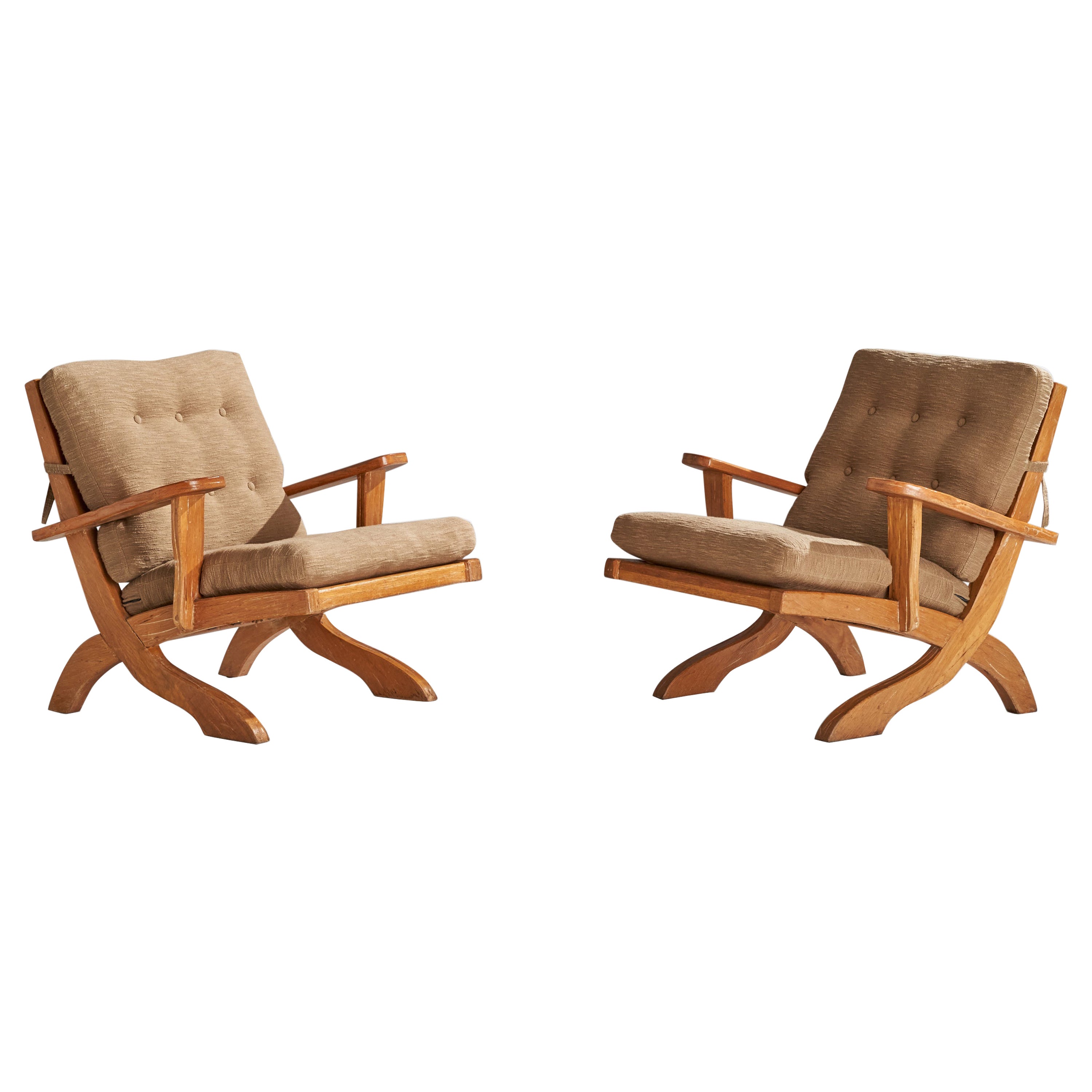 A. Brandt Ranch Oak, Lounge Chairs, Fabric, Oak, USA, 1950s For Sale