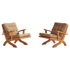 Vintage A. Brandt Ranch Oak, Lounge Chairs, Fabric, Oak, USA, 1950s