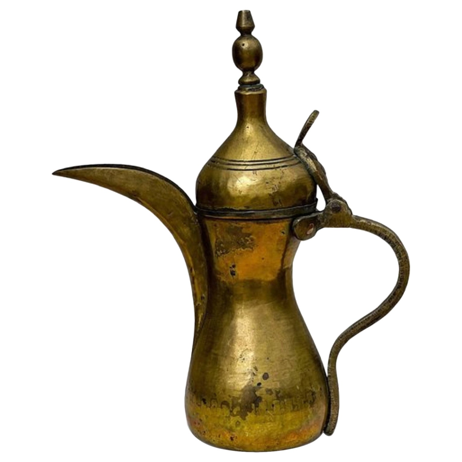 Antique Middle Eastern Dallah Arabic Brass Coffee Pot For Sale