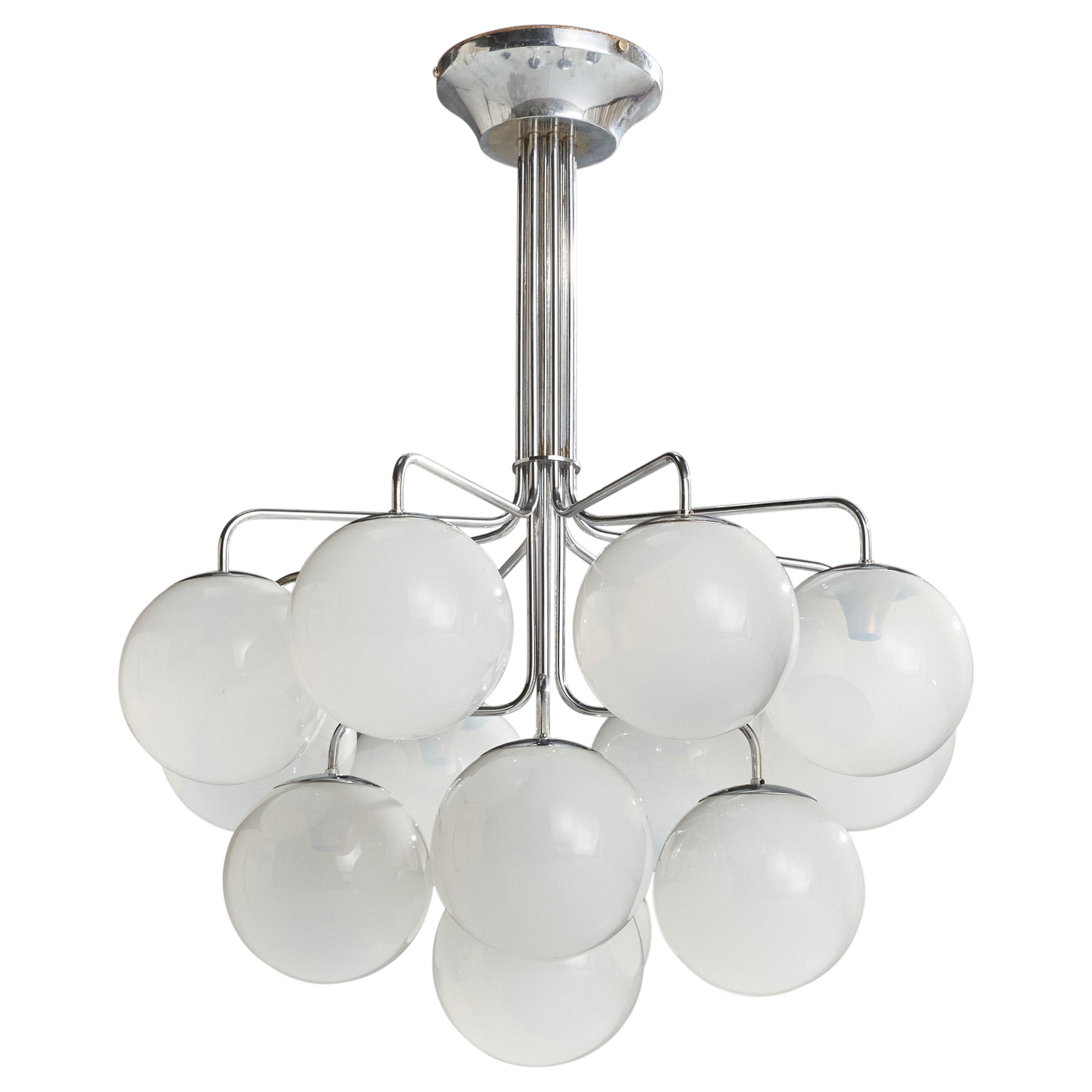 Candle, Chandelier, Nickel, Glass, Italy, 1970 For Sale