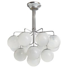 Retro Candle, Chandelier, Nickel, Glass, Italy, 1970