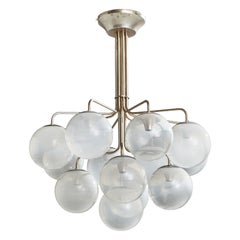 Vintage Candle, Chandelier, Nickel, Glass, Italy, 1970