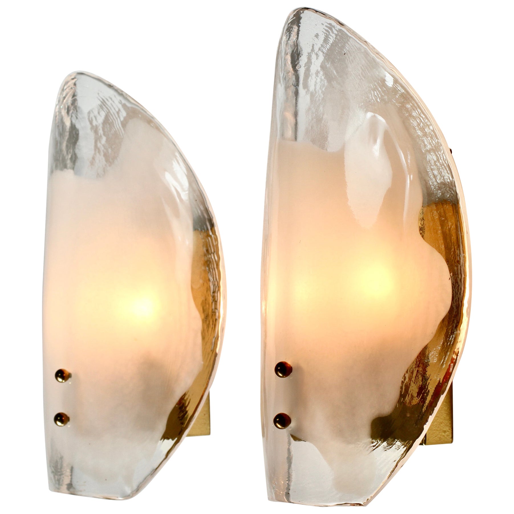Midcentury Pair of Kalmar Mazzega Murano Glass Wall Lights or Sconces, 1970s For Sale