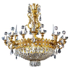 Vintage Luxurious Crystal and Brass Chandelier, Italy, 1930