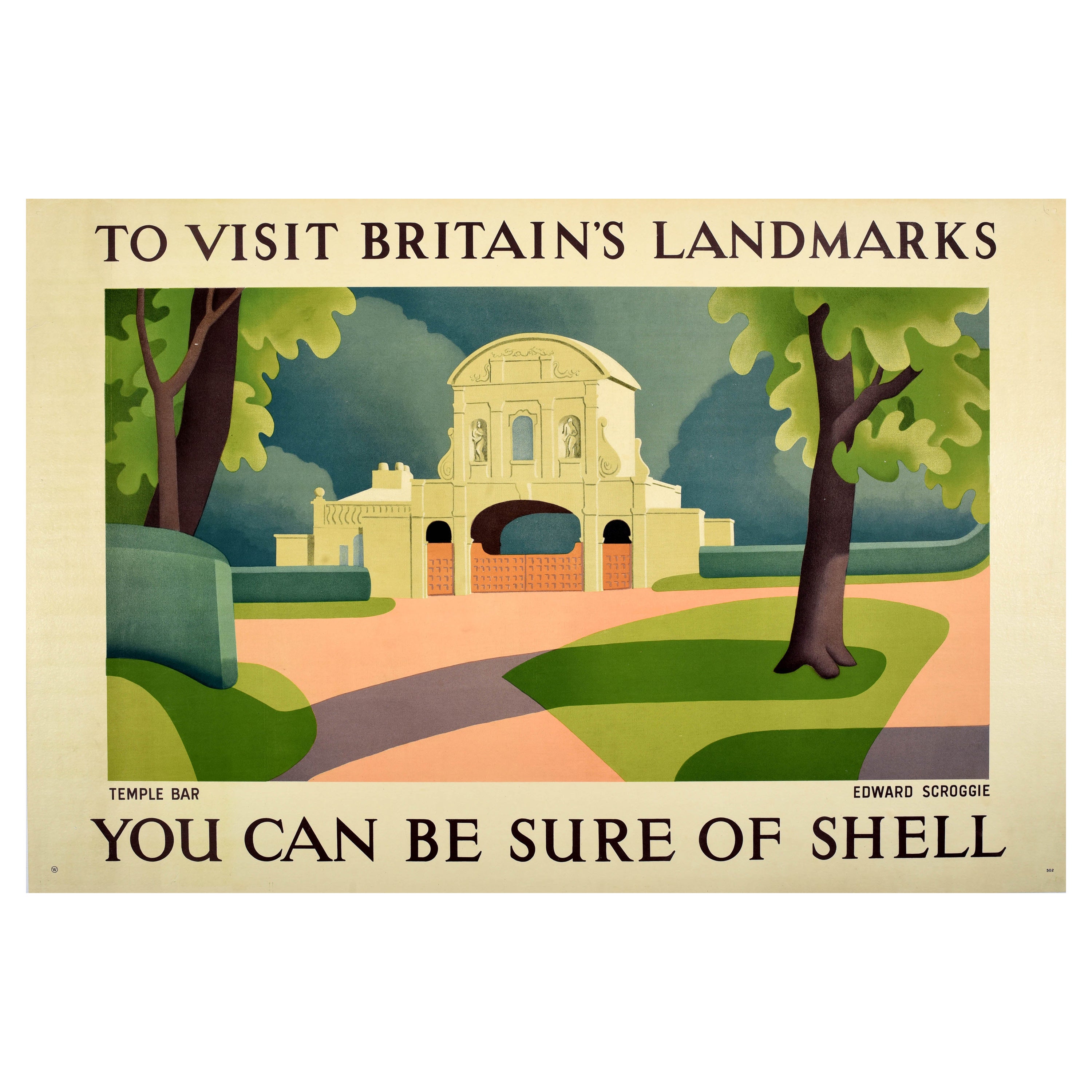 Affiche publicitaire vintage originale de voyage Shell British Landmarks London Temple en vente