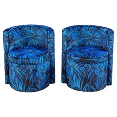 Pareja de Tapizados  Sillones  con terciopelo floral en tonos azules  1980