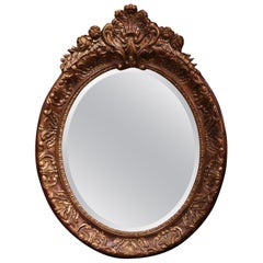 Vintage Louis XV Stil geschnitzt Giltwood abgeschrägten ovalen Spiegel mit Shell Cartouche