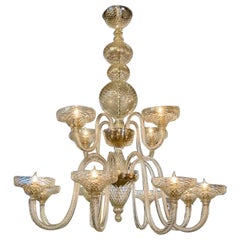 Large Scale Two-Tiered Gold Murano Glass Chandelier