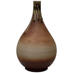 Used Mid Century Brown Teardrop Pottery Vase