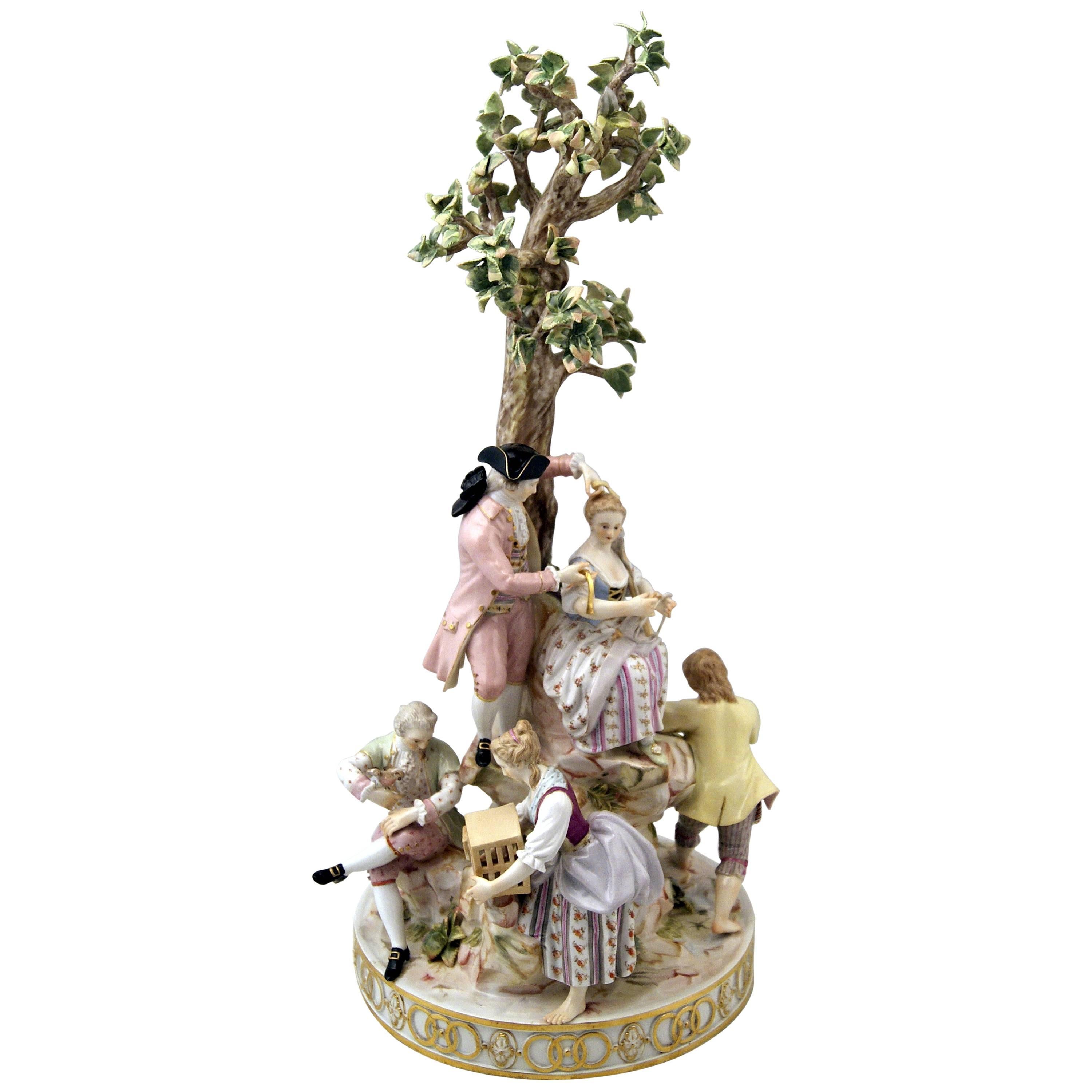 Meissen Gorgeous Figurines Group Six Gardeners, Tall Tree by Acier, circa 1870 For Sale