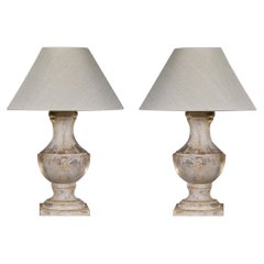 Vintage Pair of Painted Wooden Baluster Table Lamps, XXth Century.