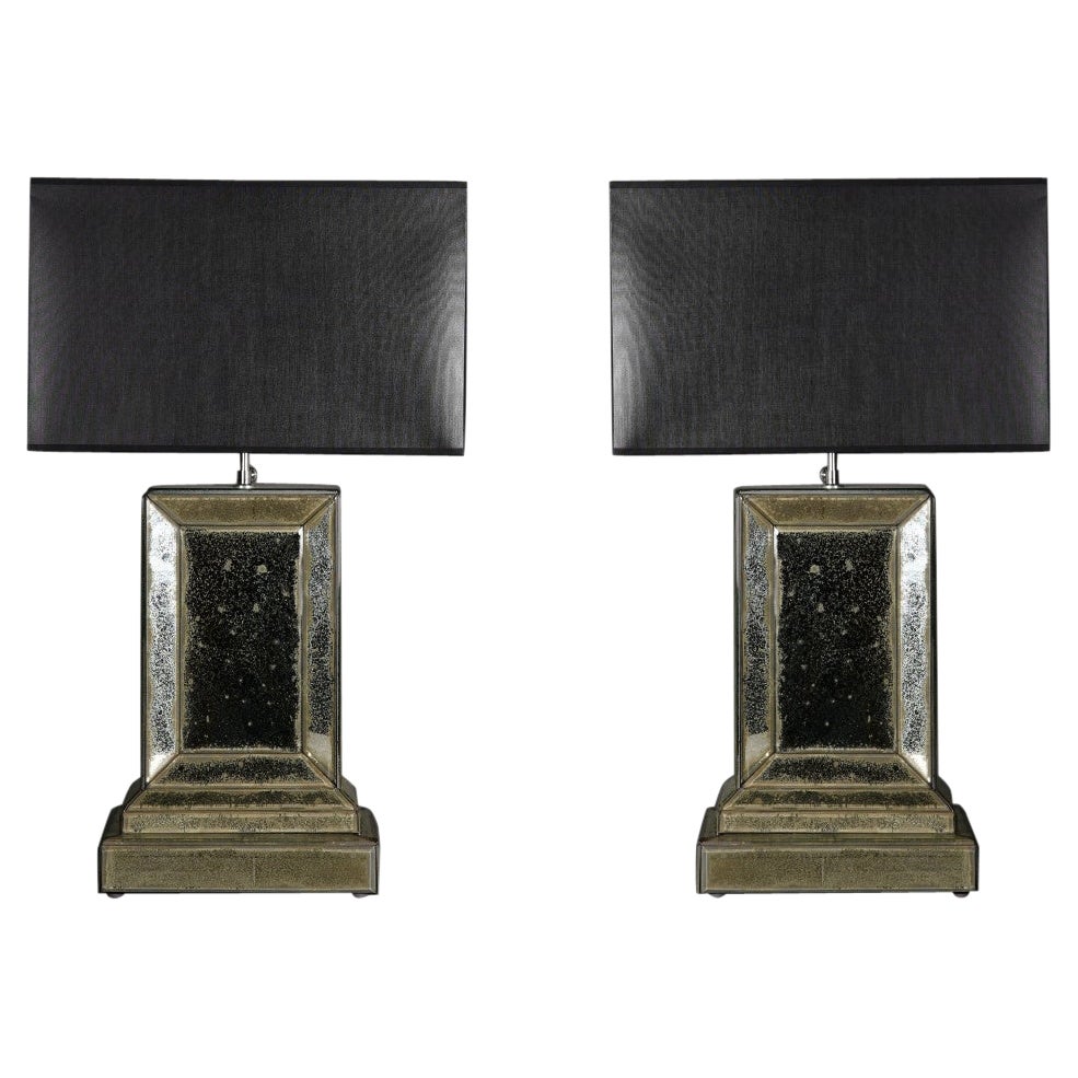 Paar Tischlampen in geschnittenenen Spiegeln, XX. Jahrhundert. im Angebot