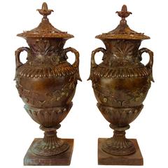 Pair of Large Art Nouveau Style Bronze Lidded Urns