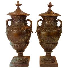 Pair of Large Art Nouveau Style Bronze Lidded Urns