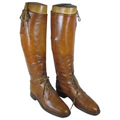 Antique Edwardian English Equestrian Riding Boots with Original Wooden Trees