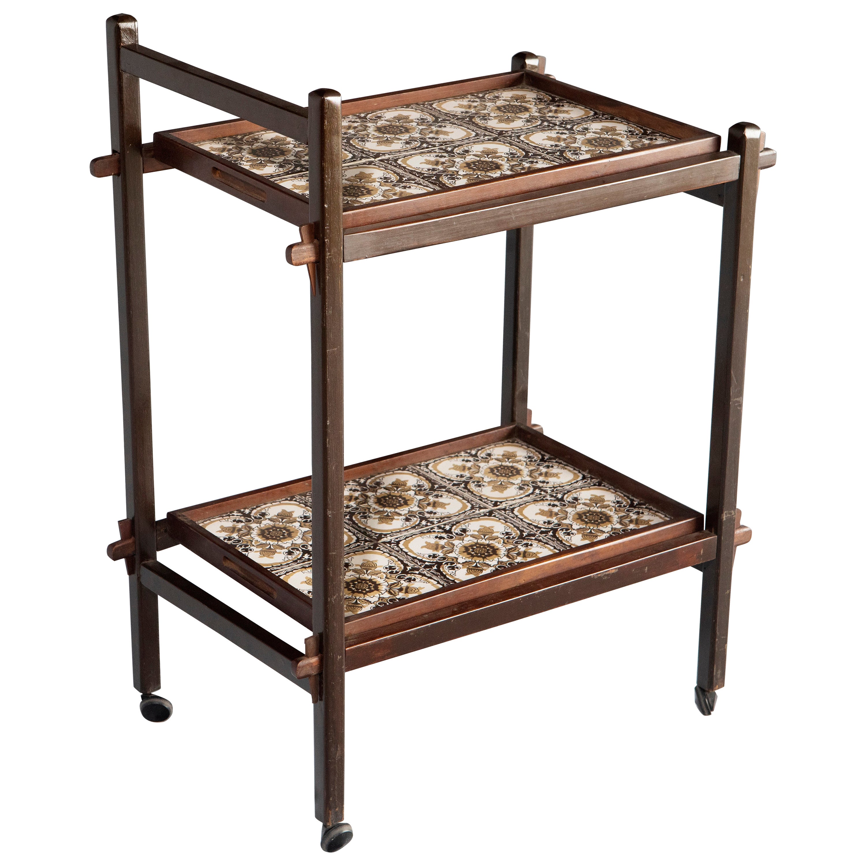 Brazilian Mid-Century Modern Tiled Tea-Cart with Removable Trays, Brazil, 1960s For Sale