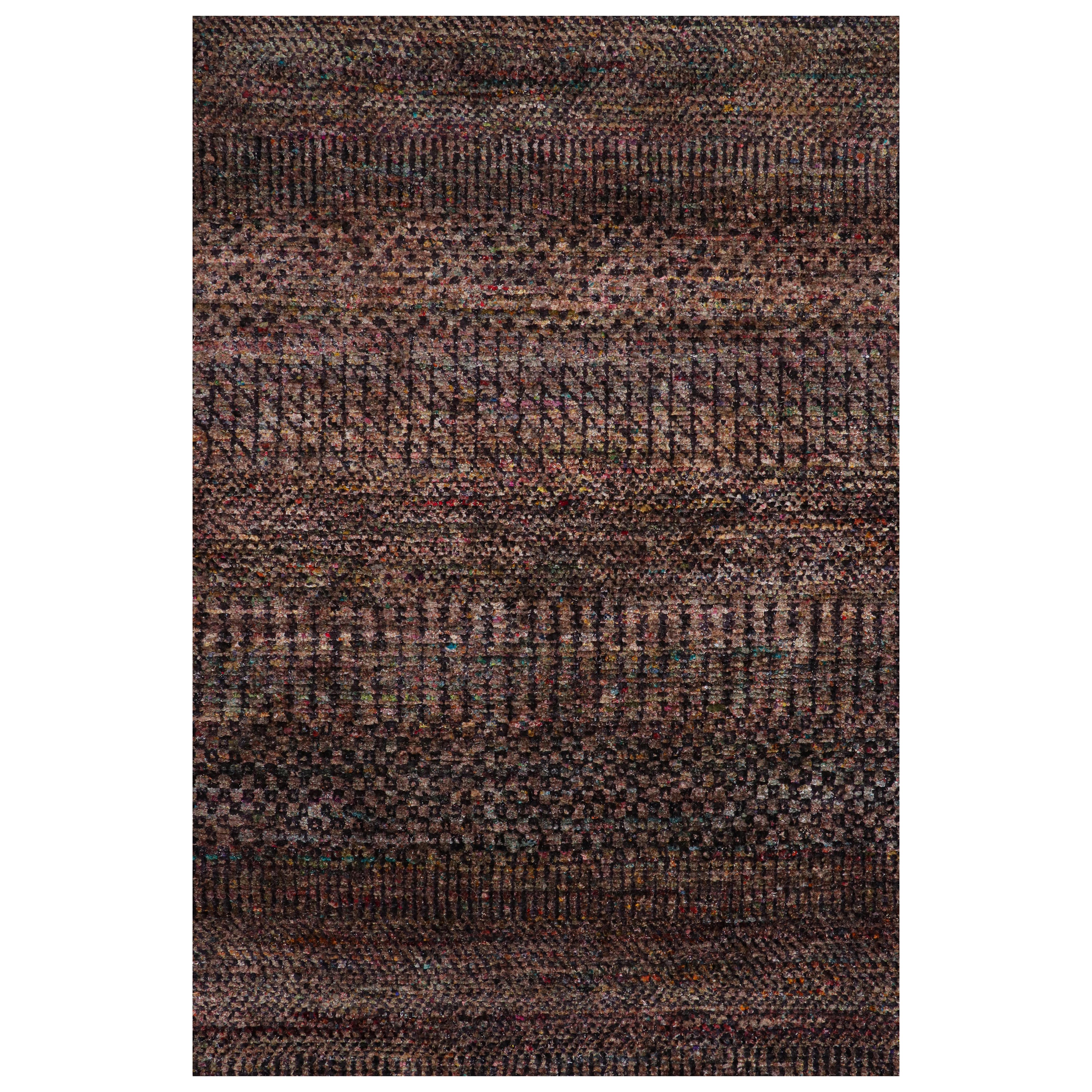 Rug & Kilim's Modern Textural Rug in Lila mit mehrfarbigen Schlieren
