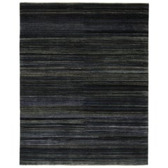 Rug & Kilim’s Modern Textural Rug in Grisaille Blue and Black Stripes and Striae