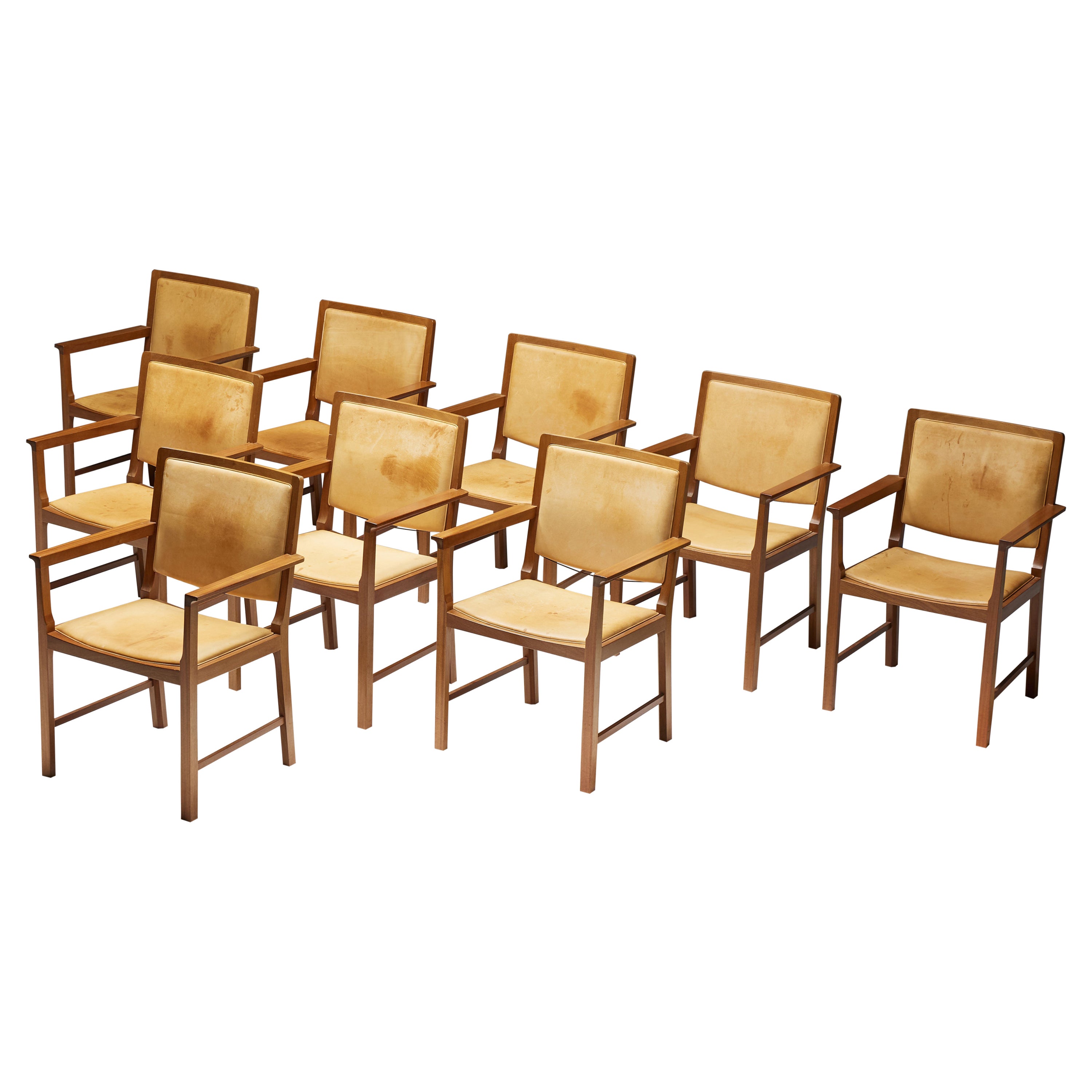 Scandinavian Conference Chairs in Natural Leather, 1970s For Sale
