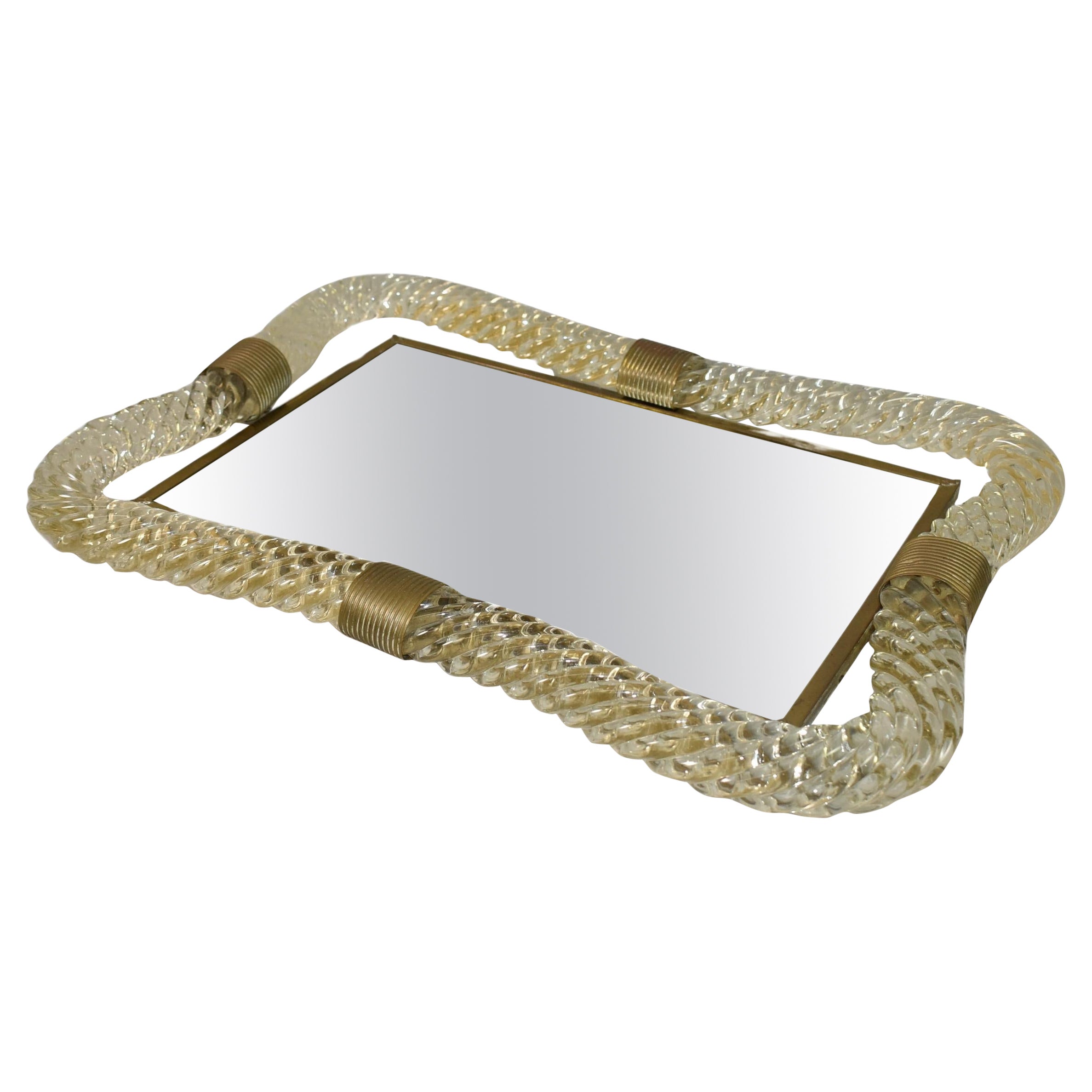 Murano Twisted Glass Venini Mirror Vanity Tray  For Sale