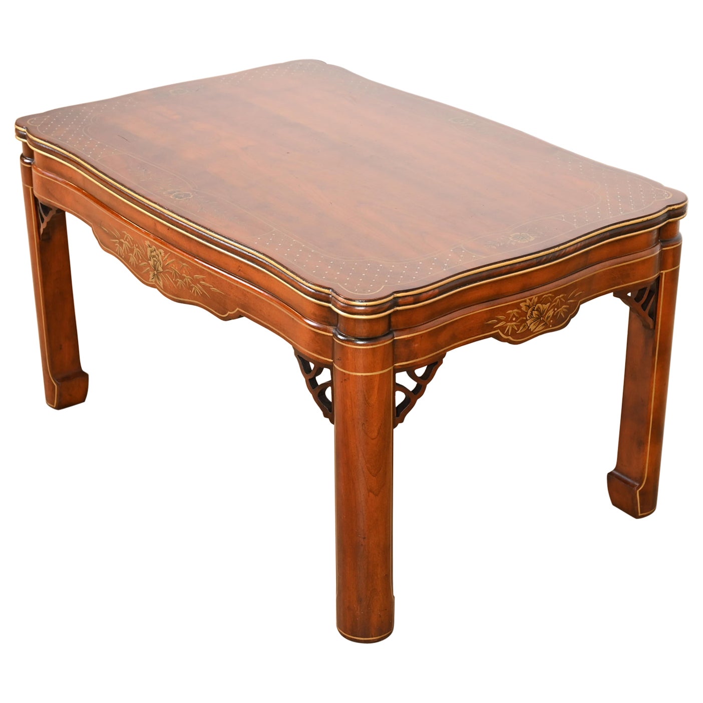 Kindel Furniture Hollywood Regency Chinoiserie Painted Cherry Wood Coffee Table For Sale