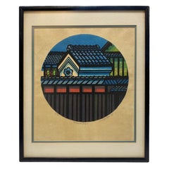 Clifton Karhu Signed Limited Edition Japanese Woodblock Print Rooftop in Kyoto