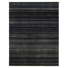 Rug & Kilim’s Modern Textural Rug in Grisaille Blue and Black Stripes and Striae