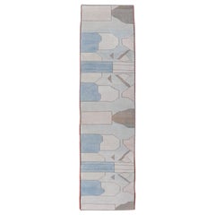 Vintage Turkish Modern Art Deco Runner in Soft Pastel Hues 2'7 x 11'1