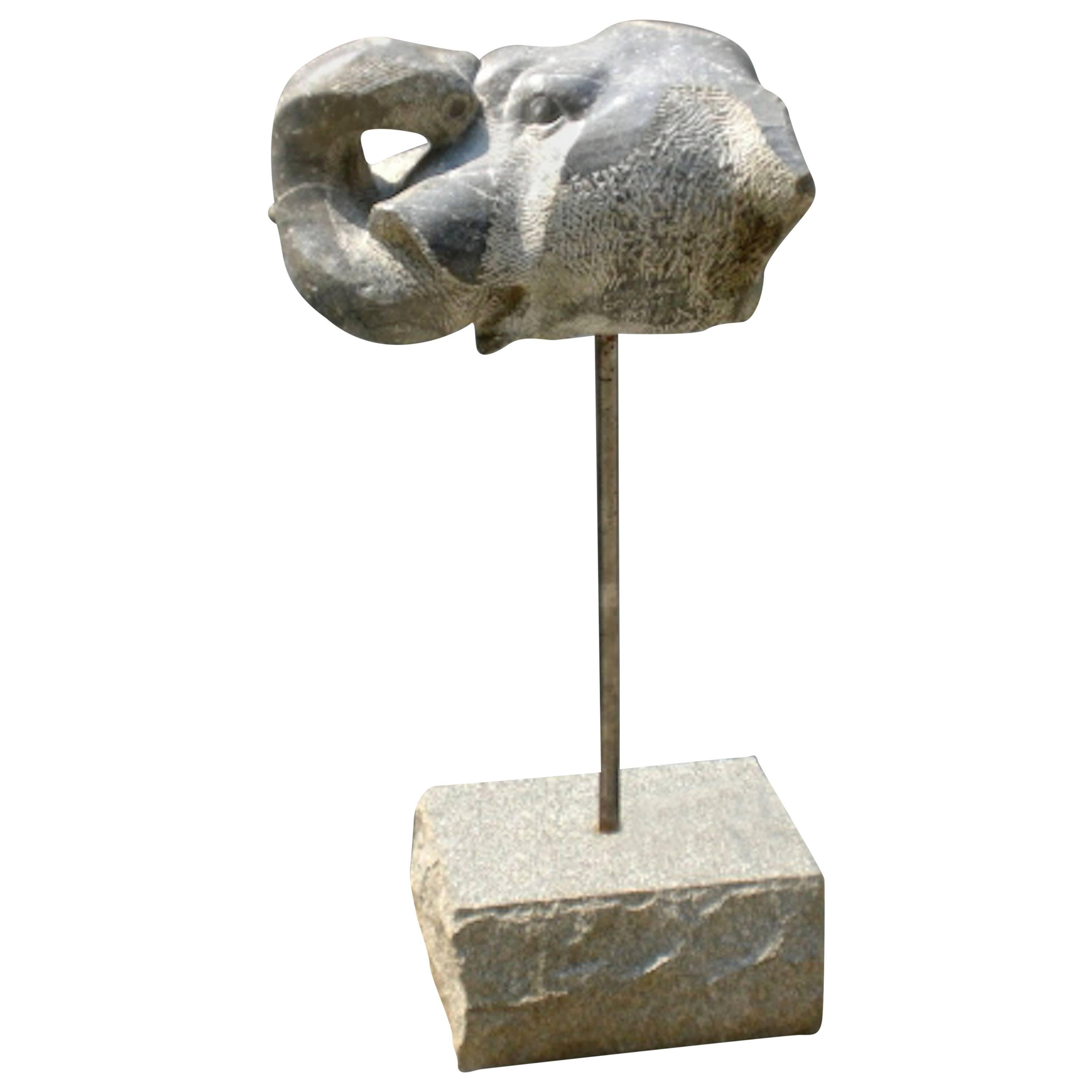 Sculpted Granite Elephant Head For Sale