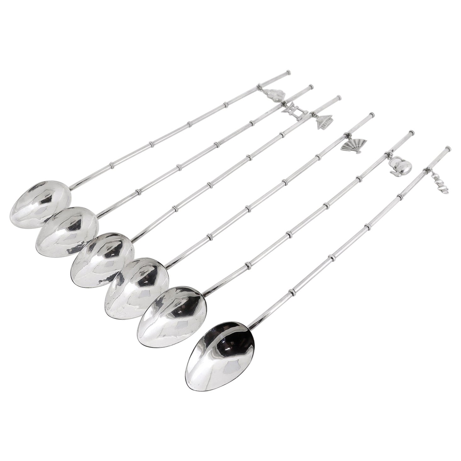 Set of 6 Japanese Sterling Silver Mid-Century Modern Cocktail or Iced Tea Straws For Sale