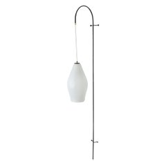 Mid-Century Fishing Pole Style Wall Mounted Lamp with Milk Glass Shade