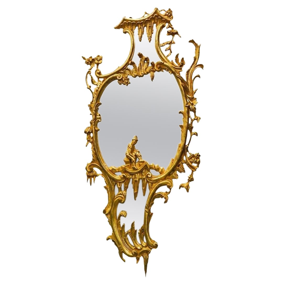 Très grand modèle vintage  Miroir italien rococo Chinoiserie en bois doré