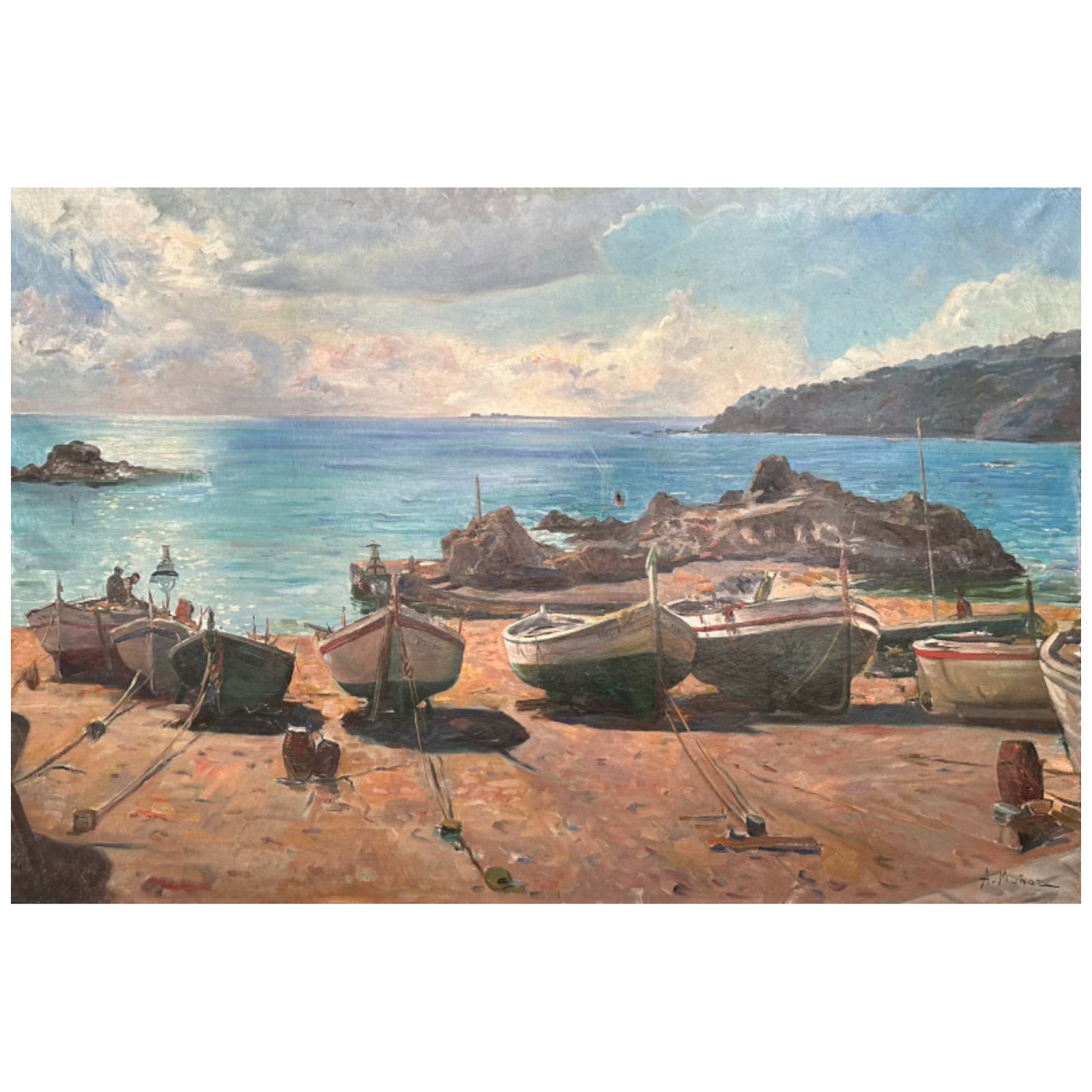 Coastline Landscape Italian Oil Painting
