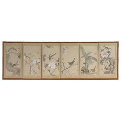 Retro Framed and Signed Japanese 6 Panel Painting Within Wooden Frame.