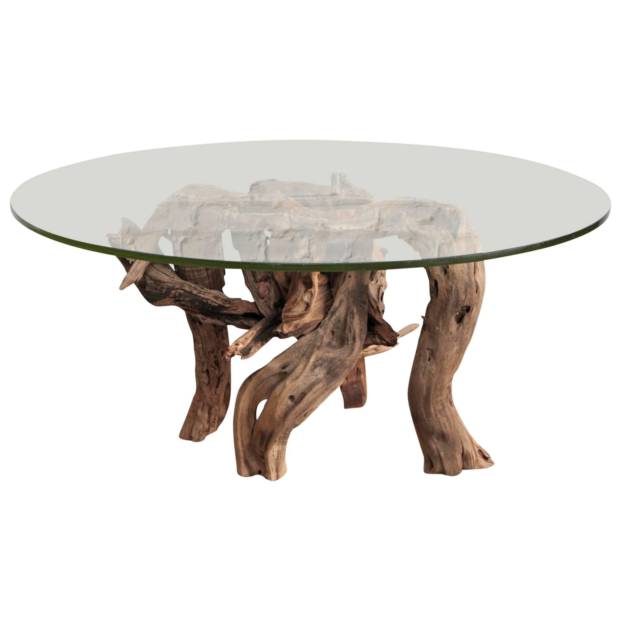 Driftwood Coffee Table Round Glass Top