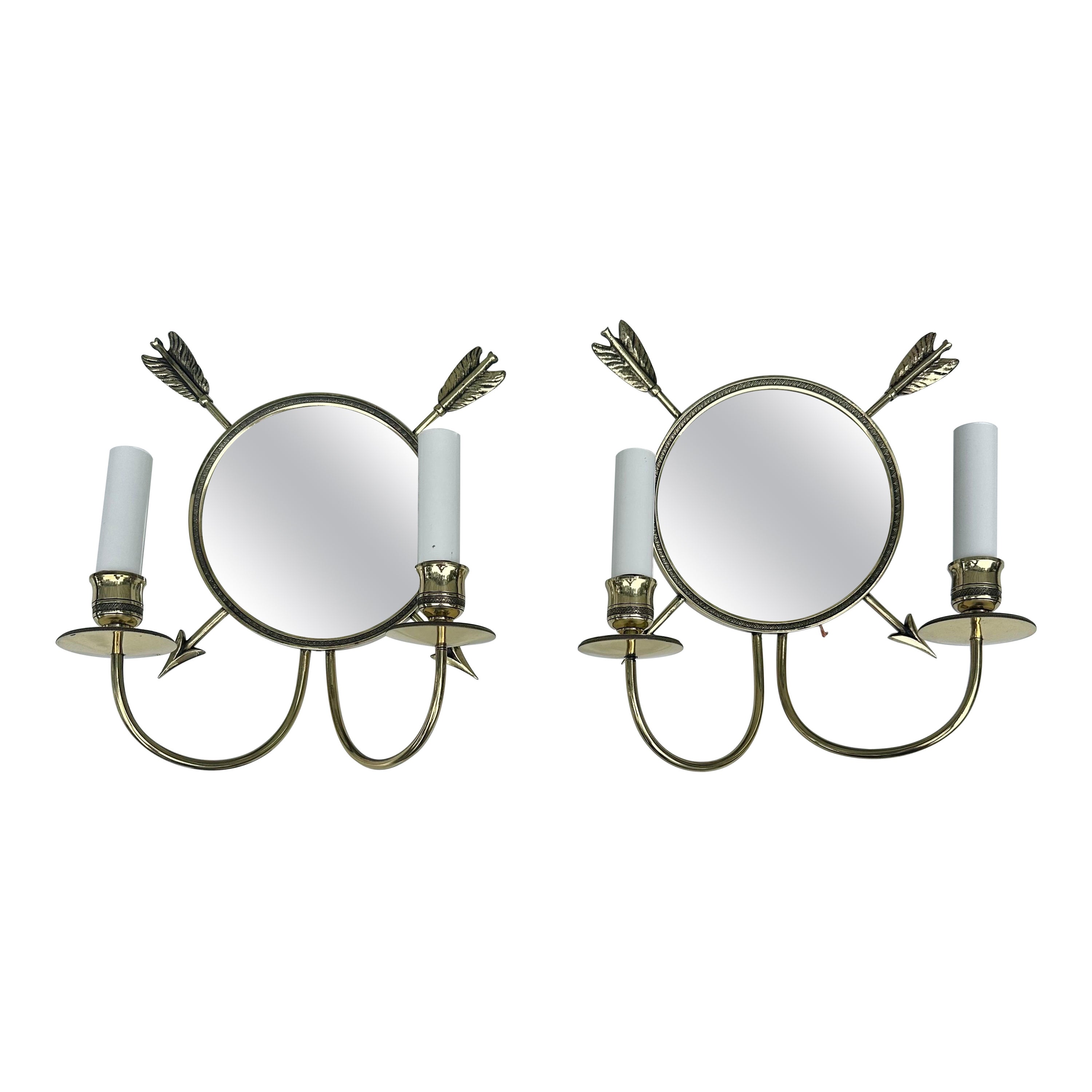 Pair of Jacques Adnet Style French Sconces For Sale