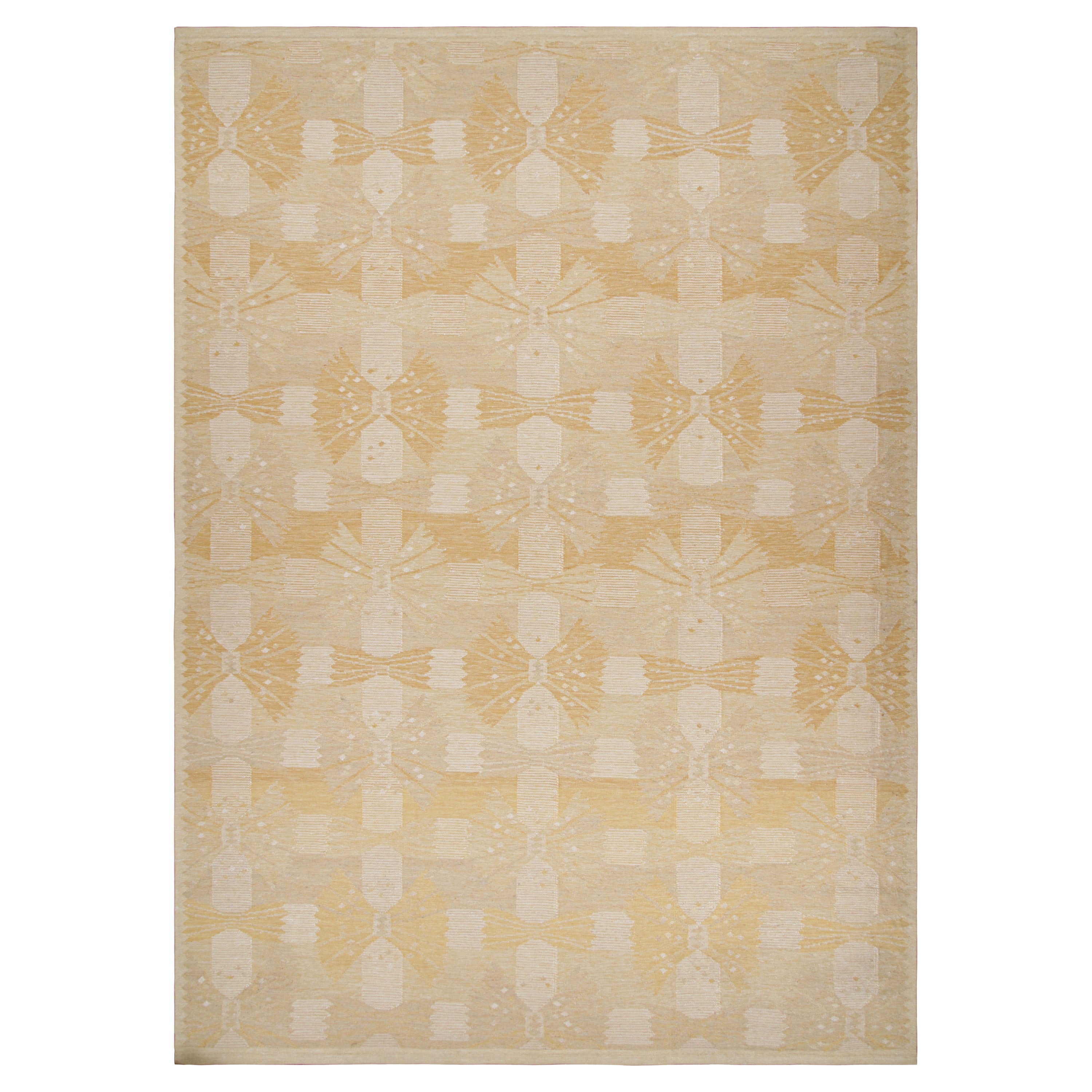 Rug & Kilim’s Scandinavian Style Rug with Gold and Beige Geometric Patterns