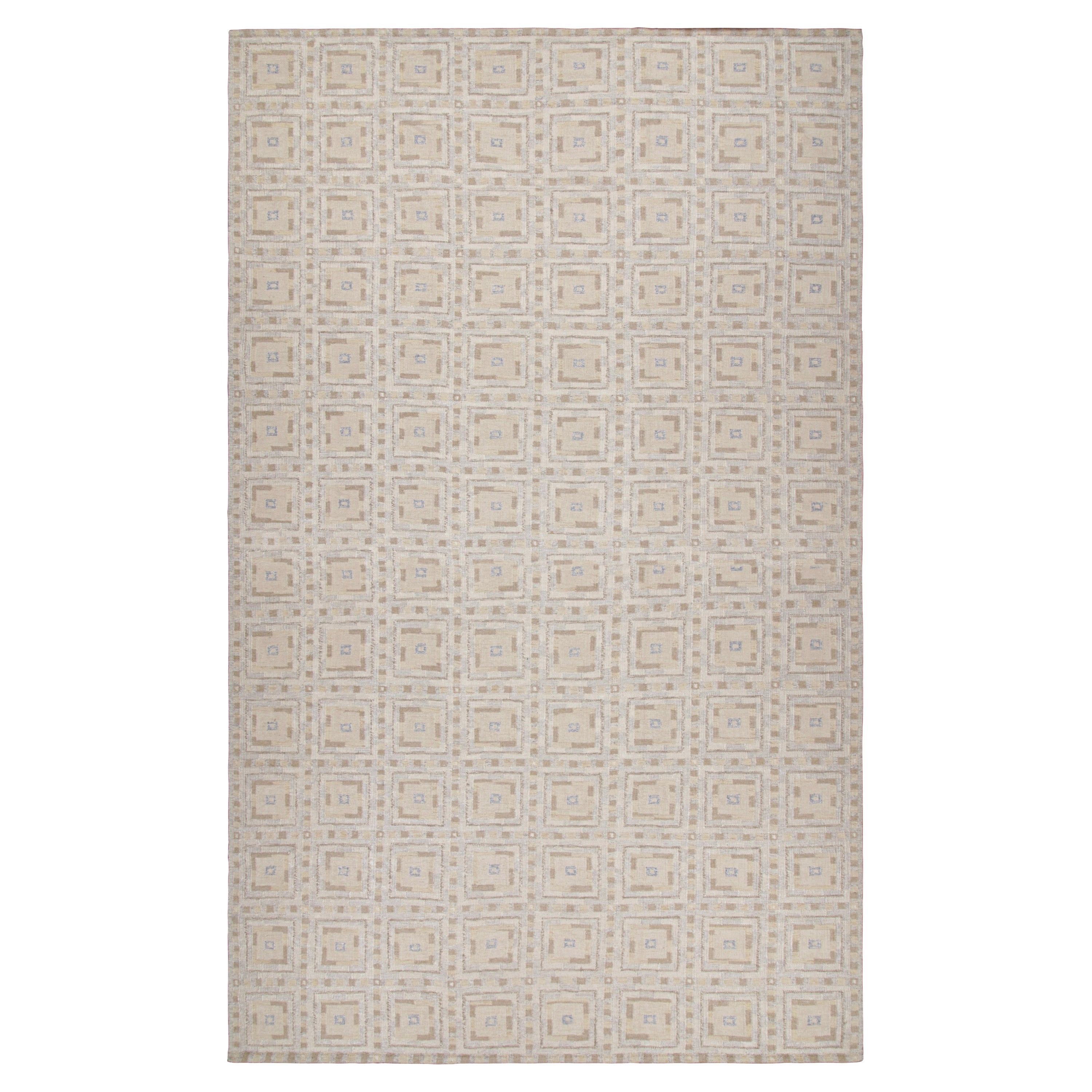 Rug & Kilim’s Scandinavian Rug with White and Beige-Brown Geometric Patterns For Sale