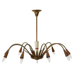 Mid-Century, Art Deco, Stilnovo Style Copper and Brass Chandelier