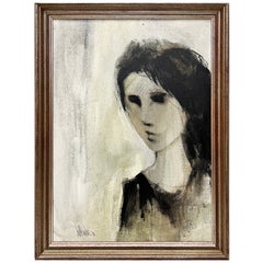 Gino Hollander 1974 Antique Abstract Female Portrait Painting