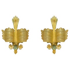 Vintage Pair Mid-Century Italian Murano Gold Infused Glass Sconces